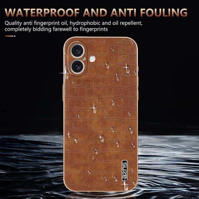 AZNS - AZNS iPhone 16 Plus Fodral Electroplating Krokodil PU+TPU - Brun