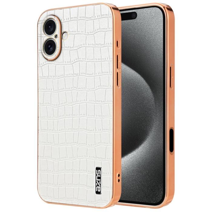 AZNS - AZNS iPhone 16 Plus Fodral Electroplating Krokodil PU+TPU - Vit