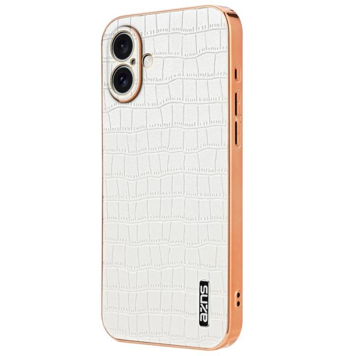 AZNS - AZNS iPhone 16 Plus Fodral Electroplating Krokodil PU+TPU - Vit