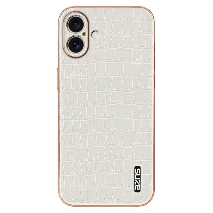 AZNS - AZNS iPhone 16 Plus Fodral Electroplating Krokodil PU+TPU - Vit