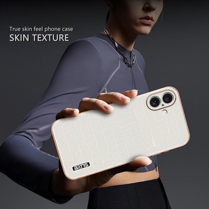 AZNS - AZNS iPhone 16 Plus Fodral Electroplating Krokodil PU+TPU - Vit