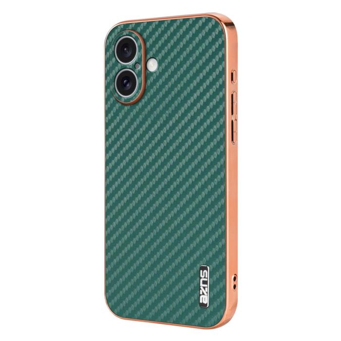 AZNS - AZNS iPhone 16 Plus Fodral - Elektropläterad Kolfiber PU+TPU - Grön