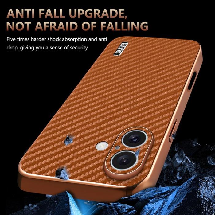 AZNS - AZNS iPhone 16 Plus Fodral - Elektroplätering Kolfiber PU+TPU - Brun