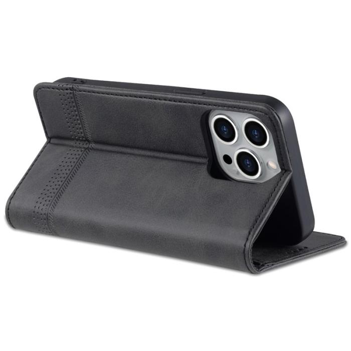 AZNS - AZNS iPhone 16 Pro Fodral - Dold Magnetisk PU Läder - Svart
