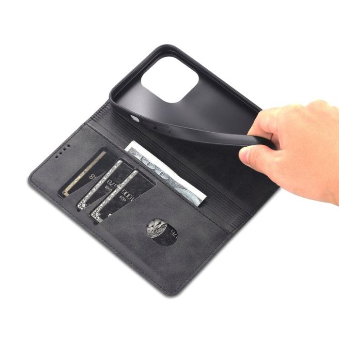 AZNS - AZNS iPhone 16 Pro Fodral - Dold Magnetisk PU Läder - Svart