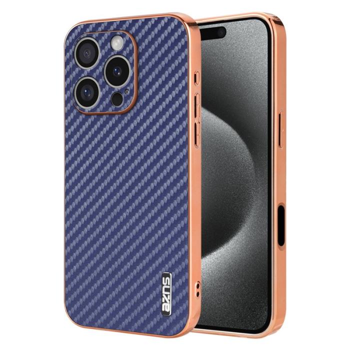 AZNS - AZNS iPhone 16 Pro Fodral Electroplating Carbon Fiber PU+TPU - Blå