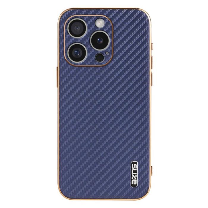 AZNS - AZNS iPhone 16 Pro Fodral Electroplating Carbon Fiber PU+TPU - Blå