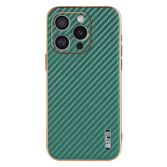 AZNS - AZNS iPhone 16 Pro Fodral Electroplating Carbon Fiber PU+TPU - Grön