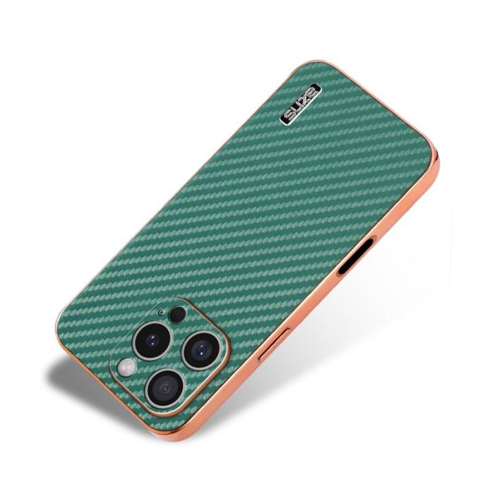 AZNS - AZNS iPhone 16 Pro Fodral Electroplating Carbon Fiber PU+TPU - Grön