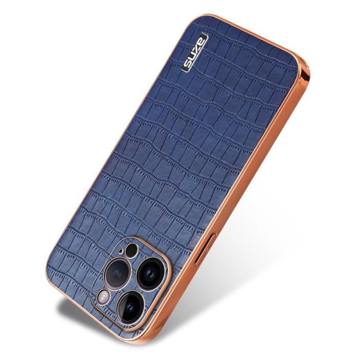 AZNS - AZNS iPhone 16 Pro Fodral Electroplating PU+TPU - Krokodiltextur - Blå
