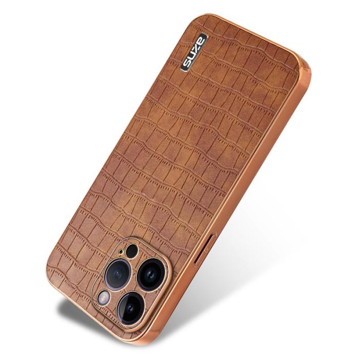 AZNS - AZNS iPhone 16 Pro Max Fodral Electroplating Krokodil PU+TPU - Brun