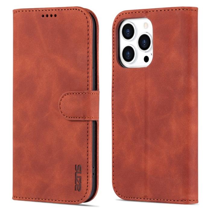 AZNS - AZNS iPhone 16 Pro Wallet Fodral Shockproof PU Läder - Brun