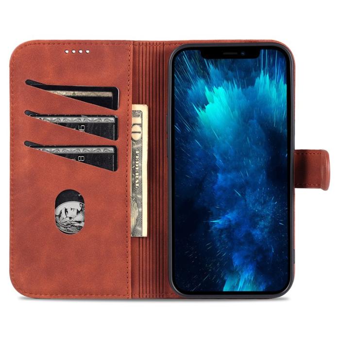 AZNS - AZNS iPhone 16 Pro Wallet Fodral Shockproof PU Läder - Brun