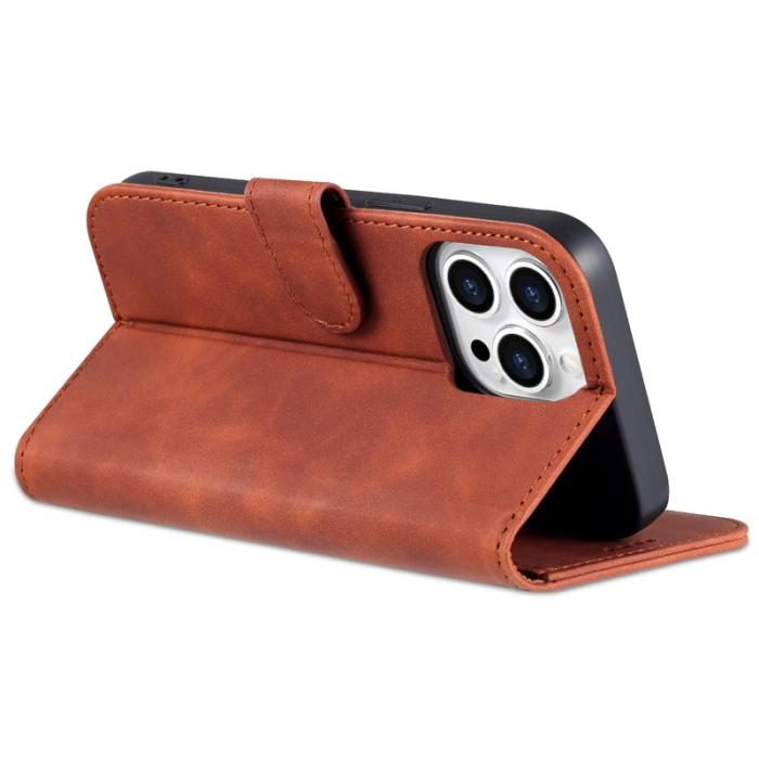 AZNS - AZNS iPhone 16 Pro Wallet Fodral Shockproof PU Läder - Brun