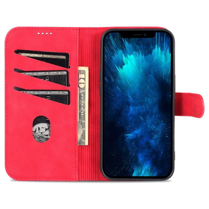 AZNS - AZNS iPhone 16 Pro Wallet Fodral Shockproof PU Leather - Röd