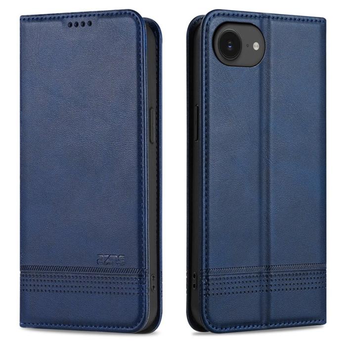AZNS - AZNS iPhone 16e Fodral Äkta läder Plånboksfodral - Blå