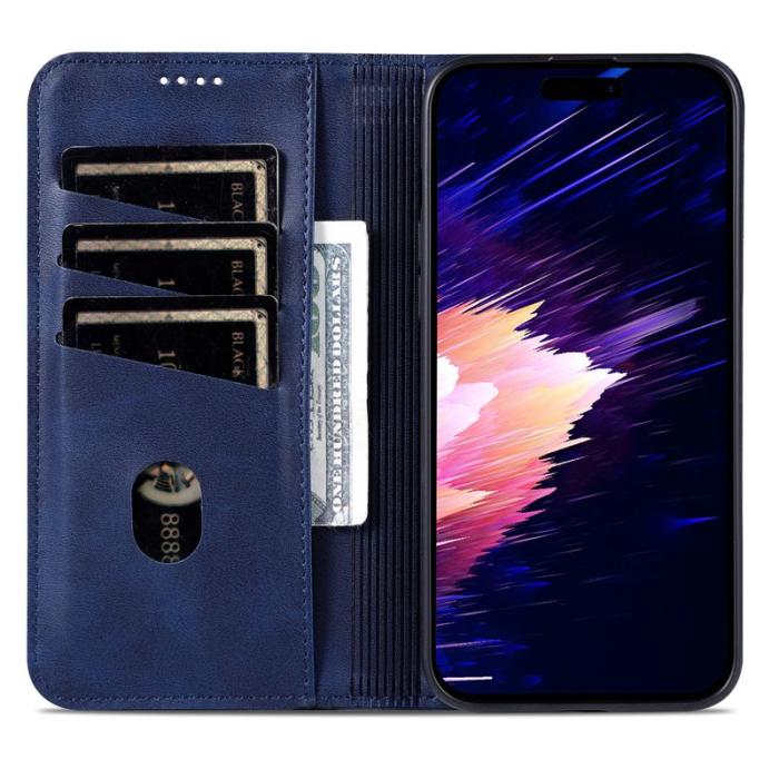 AZNS - AZNS iPhone 16e Fodral Äkta läder Plånboksfodral - Blå