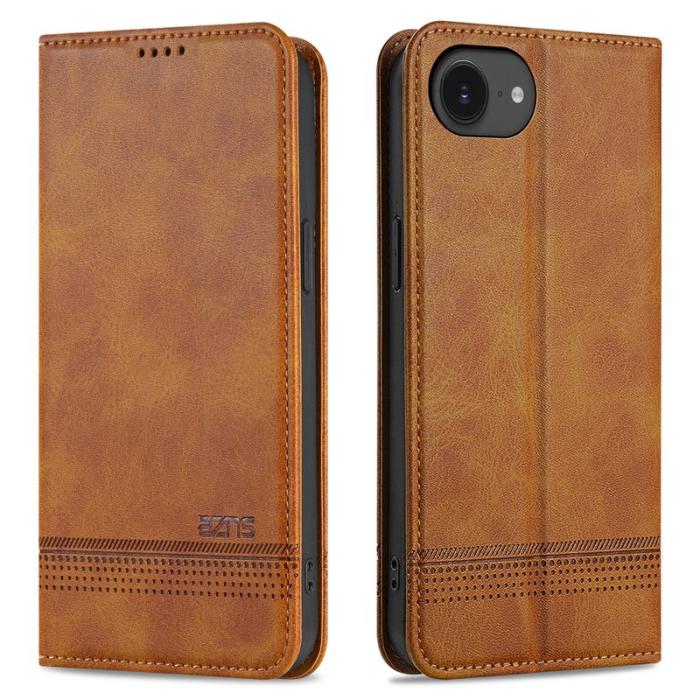 AZNS - AZNS iPhone 16e Fodral Äkta läder Plånboksfodral - Brun