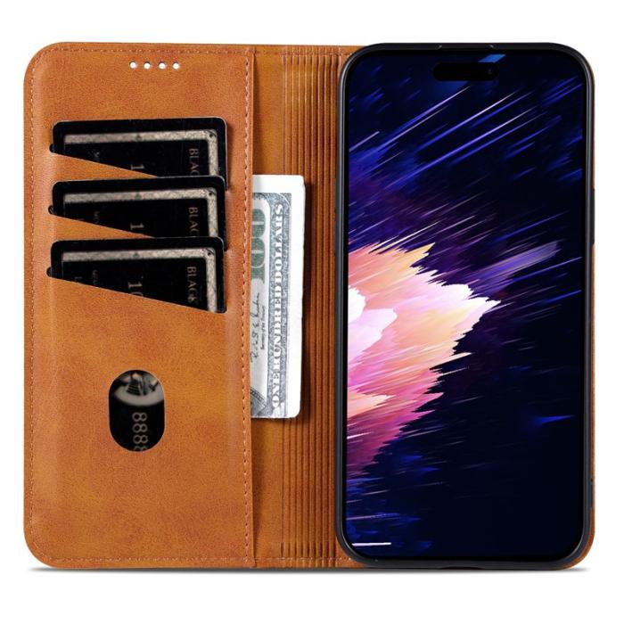 AZNS - AZNS iPhone 16e Fodral Äkta läder Plånboksfodral - Brun