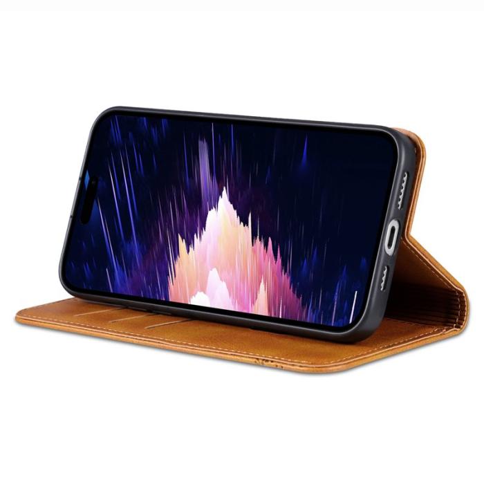 AZNS - AZNS iPhone 16e Fodral Äkta läder Plånboksfodral - Brun