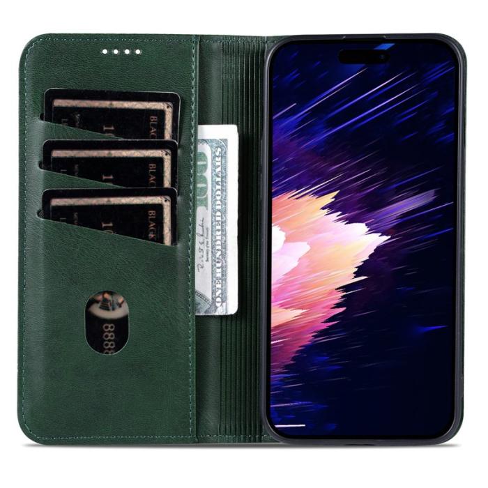 AZNS - AZNS iPhone 16e Fodral Äkta läder Plånboksfodral - Grön