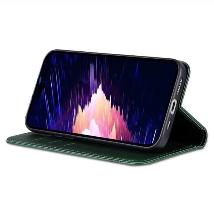 AZNS - AZNS iPhone 16e Fodral Äkta läder Plånboksfodral - Grön