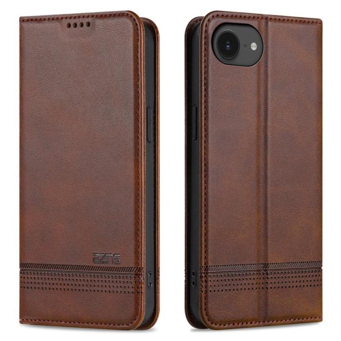 AZNS - AZNS iPhone 16e Fodral Äkta läder Plånboksfodral - Kaffe