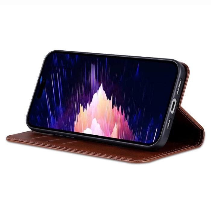 AZNS - AZNS iPhone 16e Fodral Äkta läder Plånboksfodral - Kaffe