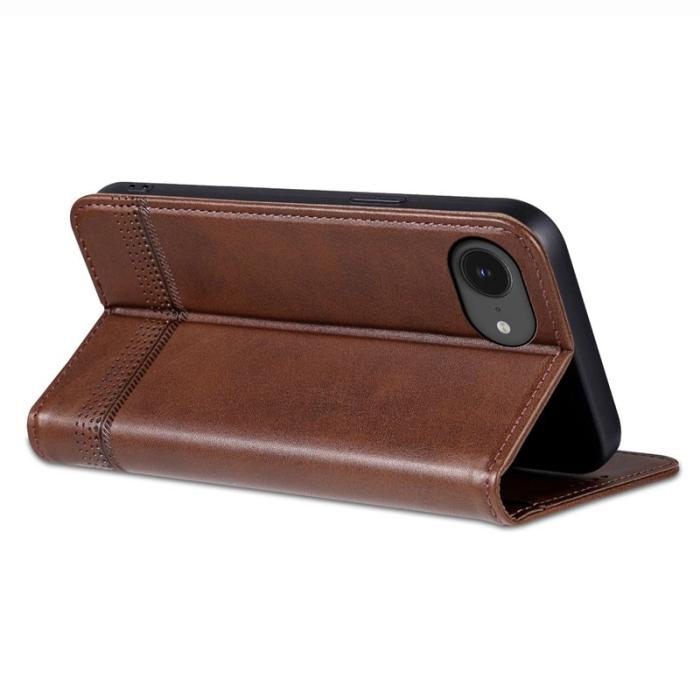 AZNS - AZNS iPhone 16e Fodral Äkta läder Plånboksfodral - Kaffe