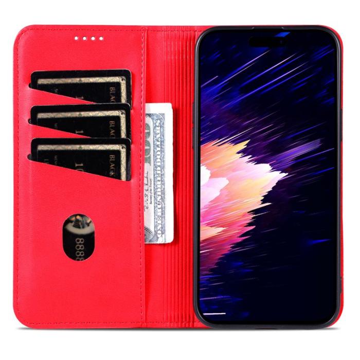 AZNS - AZNS iPhone 16e Fodral Äkta läder Plånboksfodral - Röd