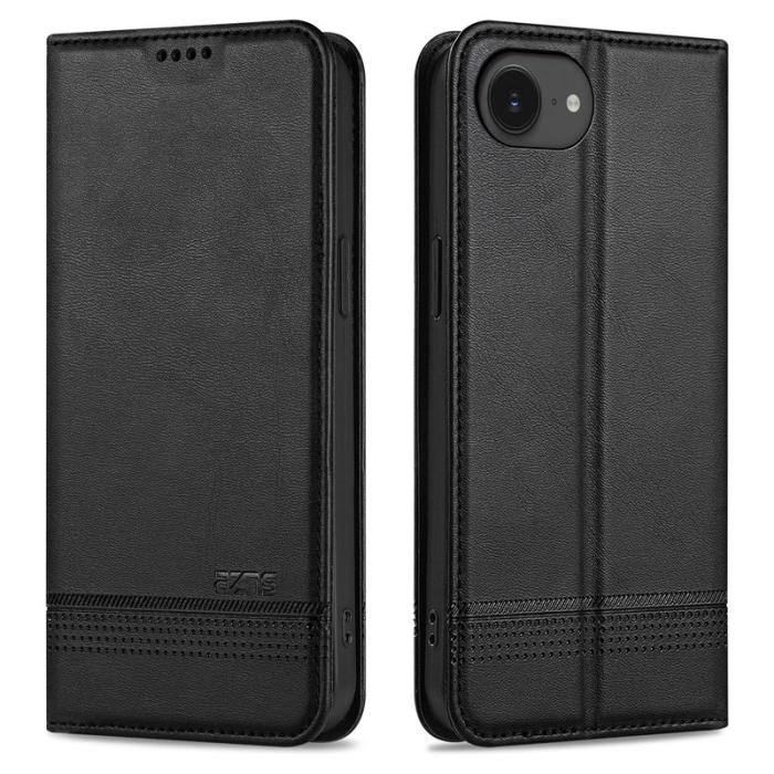 AZNS - AZNS iPhone 16e Fodral Äkta läder Plånboksfodral - Svart