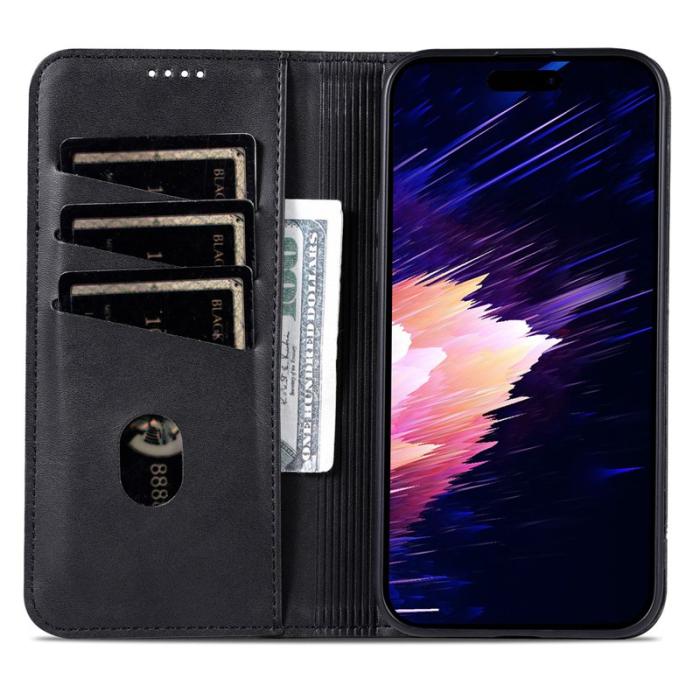 AZNS - AZNS iPhone 16e Fodral Äkta läder Plånboksfodral - Svart