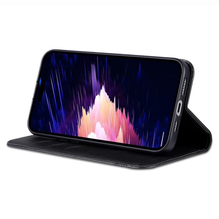 AZNS - AZNS iPhone 16e Fodral Äkta läder Plånboksfodral - Svart