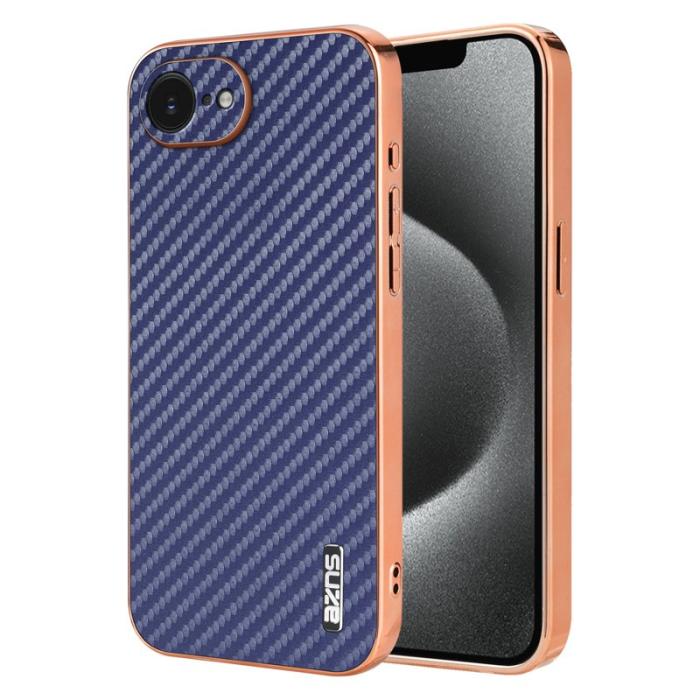 AZNS - AZNS iPhone 16e Fodral Electroplating Carbon Fiber PU + TPU - Blå
