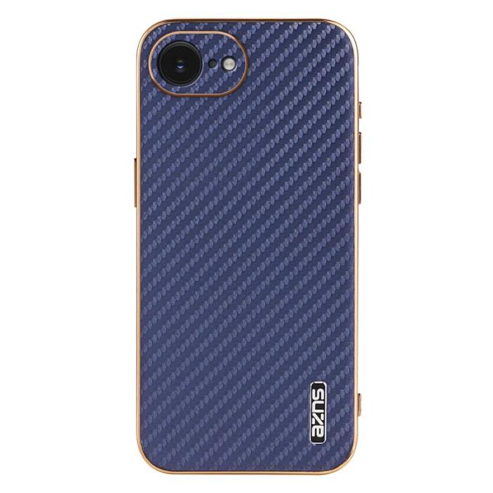 AZNS - AZNS iPhone 16e Fodral Electroplating Carbon Fiber PU + TPU - Blå