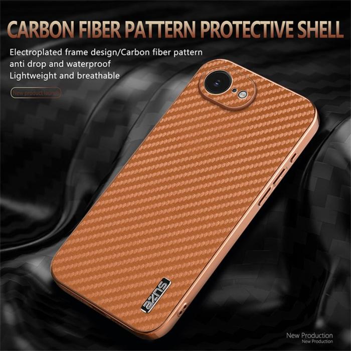 AZNS - AZNS iPhone 16e Fodral Electroplating Carbon Fiber PU + TPU - Blå