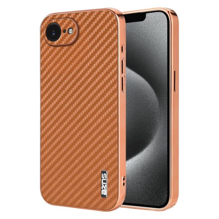 AZNS - AZNS iPhone 16e Fodral Electroplating Carbon Fiber PU + TPU - Brun