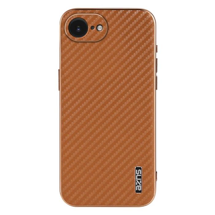 AZNS - AZNS iPhone 16e Fodral Electroplating Carbon Fiber PU + TPU - Brun