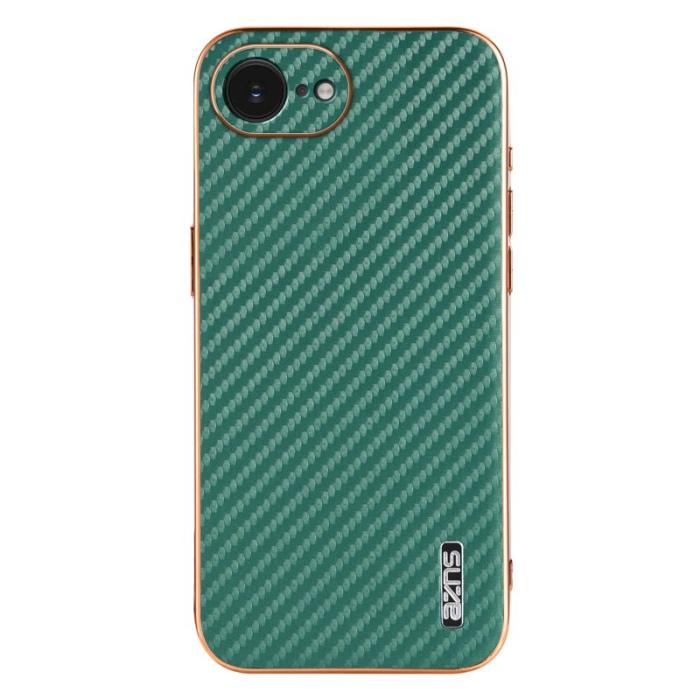 AZNS - AZNS iPhone 16e Fodral Electroplating Carbon Fiber PU + TPU - Grön