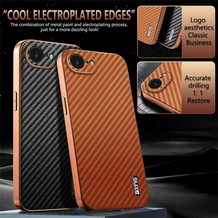 AZNS - AZNS iPhone 16e Fodral Electroplating Kolfiber PU + TPU - Svart