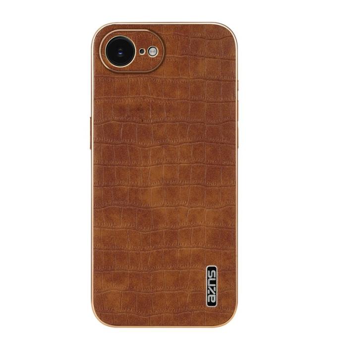 AZNS - AZNS iPhone 16e Fodral Electroplating Krokodil PU + TPU - Brun
