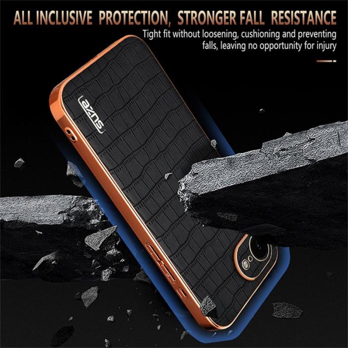 AZNS - AZNS iPhone 16e Fodral Electroplating Krokodil PU + TPU - Brun
