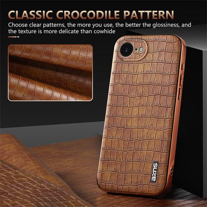 AZNS - AZNS iPhone 16e Fodral Electroplating Krokodil PU + TPU - Svart