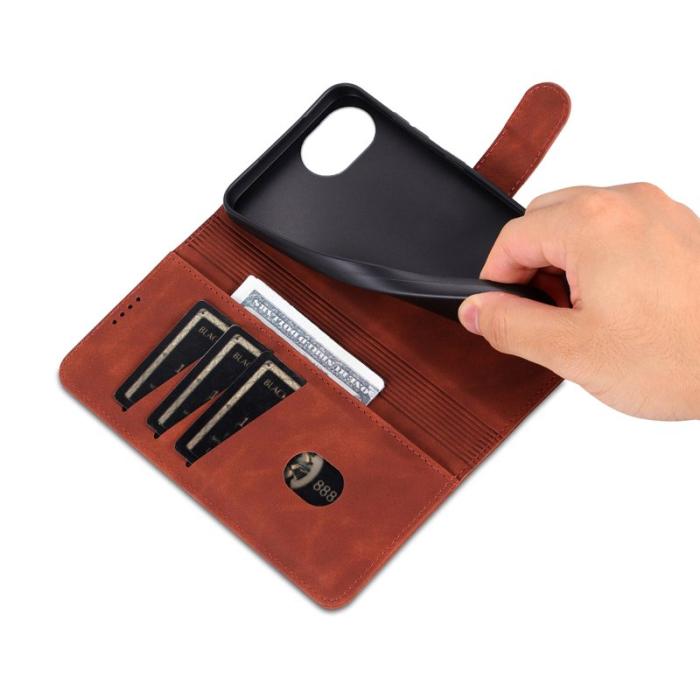AZNS - AZNS iPhone 16e Fodral PU Läder Plånboksfodral - Brun