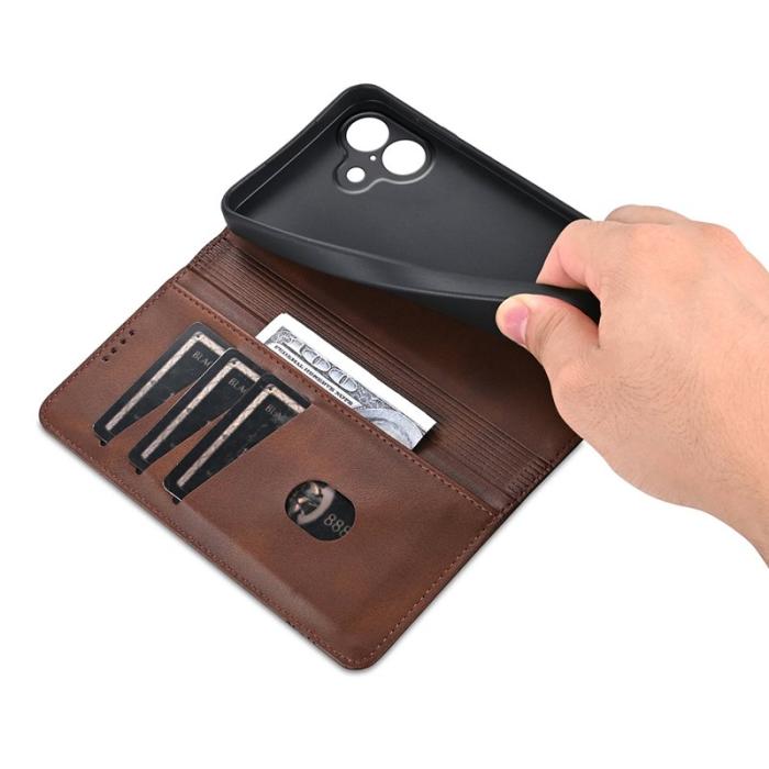 AZNS - AZNS iPhone 17 Fodral Äkta läder Plånboksfodral - Kaffe