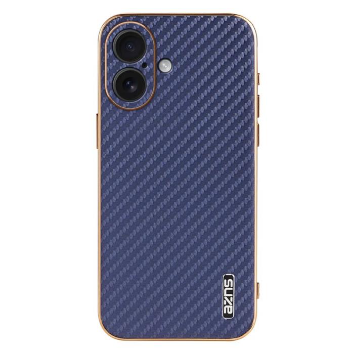 AZNS - AZNS iPhone 17 Fodral Electroplating Carbon Fiber PU + TPU - Blå