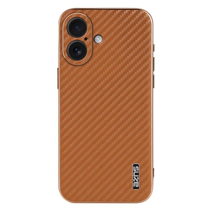 AZNS - AZNS iPhone 17 Fodral Electroplating Carbon Fiber PU + TPU - Brun