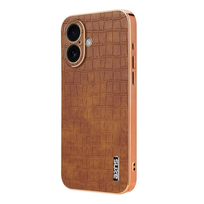 AZNS - AZNS iPhone 17 Fodral Electroplating Krokodil PU + TPU - Brun