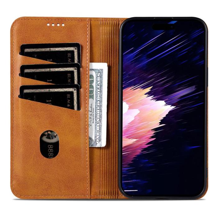 AZNS - AZNS iPhone 17 Pro Fodral Äkta läder Plånboksfodral - Brun