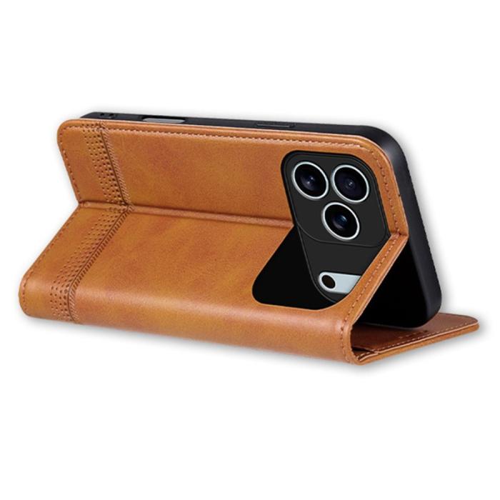 AZNS - AZNS iPhone 17 Pro Fodral Äkta läder Plånboksfodral - Brun